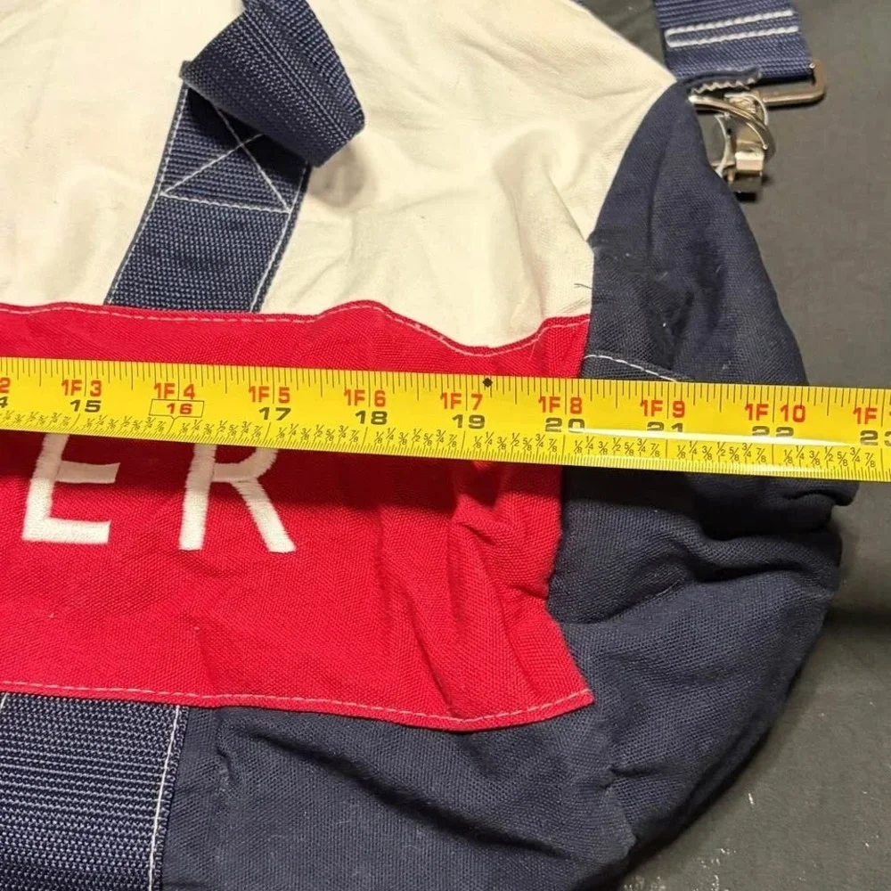 Vintage Tommy Hilfiger Canvas Duffel Bag Navy Red White Y2K Gym Travel Large